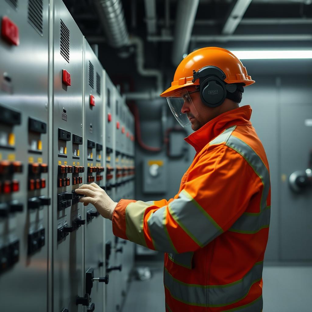 Engineer testing an electrical distribution panel