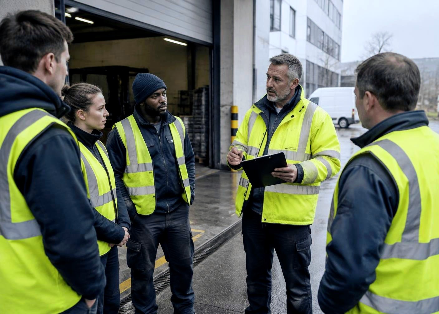 Supervisor briefing an engineering team on mobilisation day